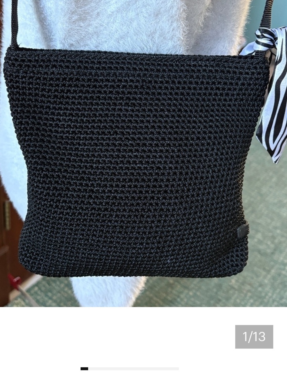 The SAK  crocheted Shoulder bag black  brushed silvertone hardware NWOT